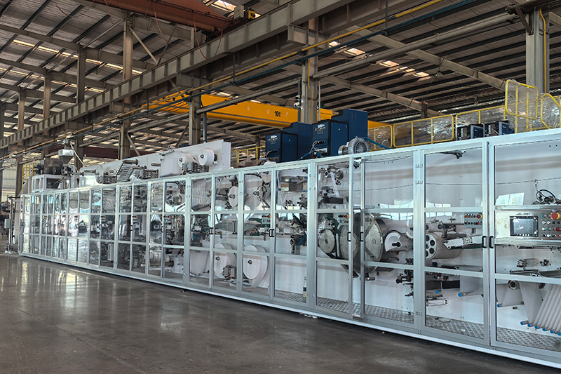 Servo-driven sanitary napkin production line — front view