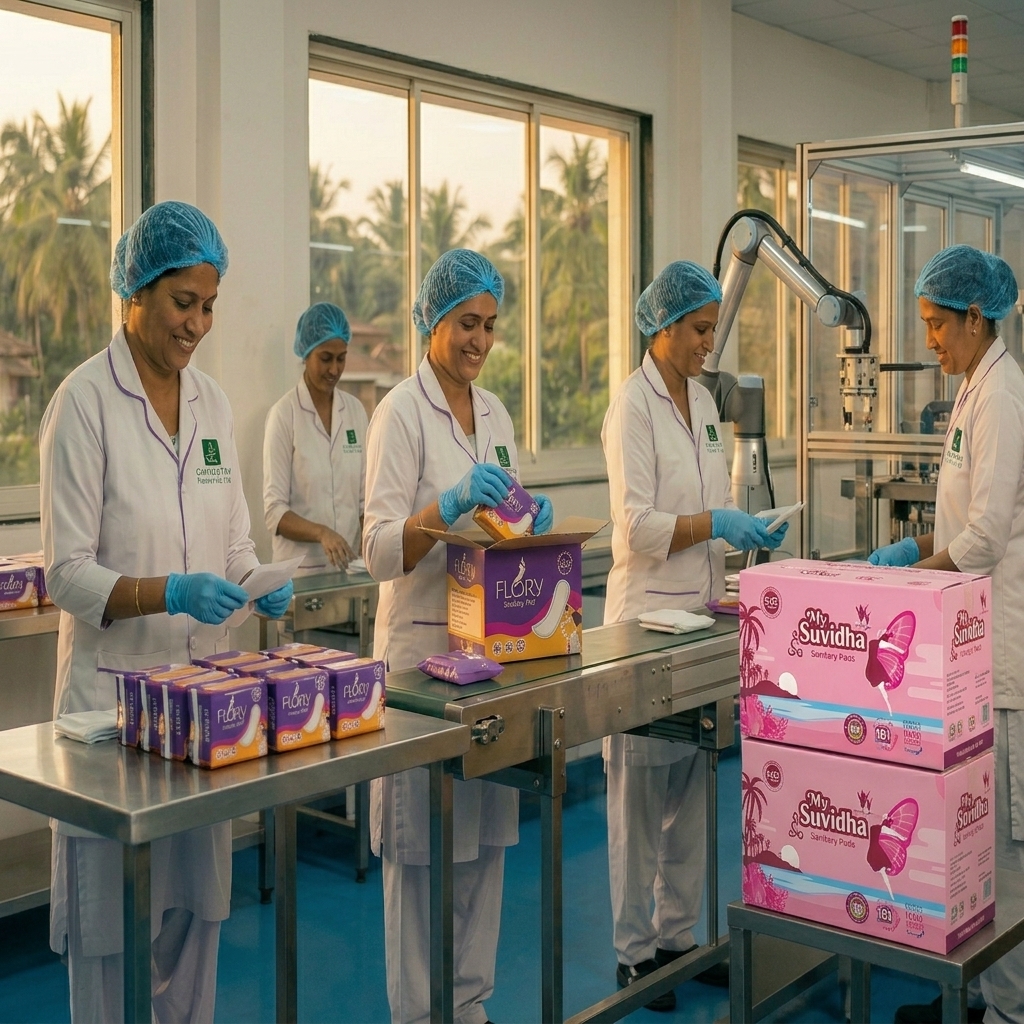 Caphealthy Pharma production line with staff working with hairnets and gloves