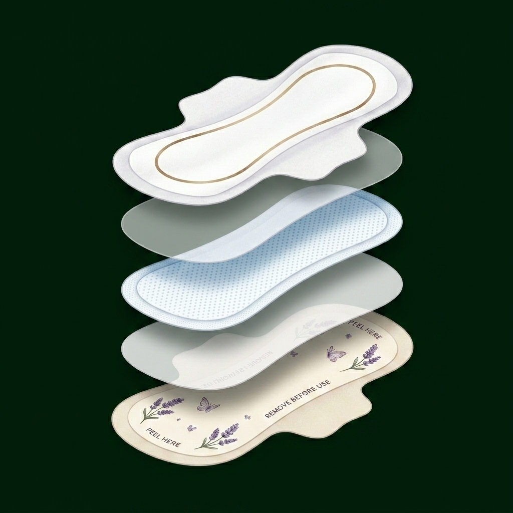 Exploded layers of sanitary napkin