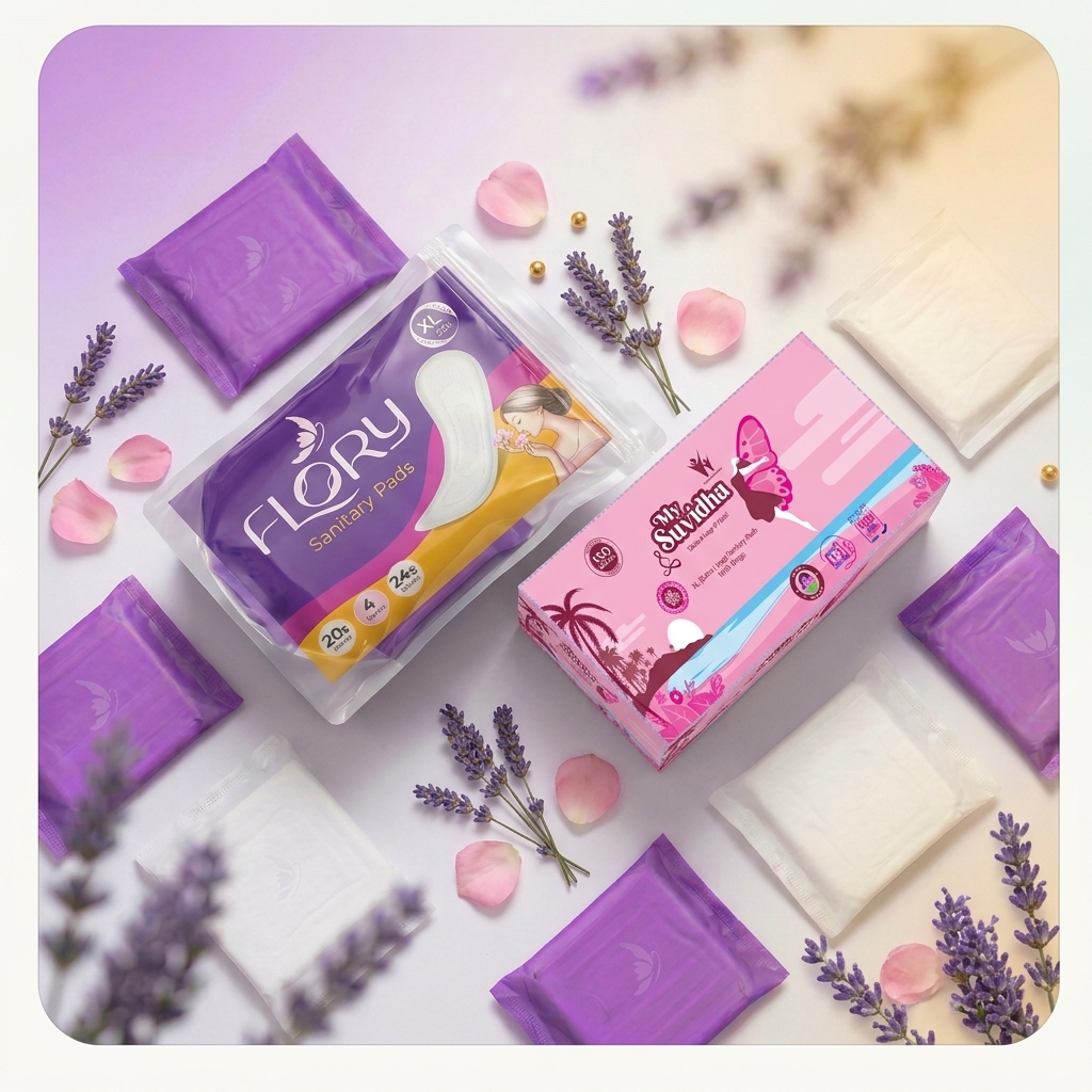 Flory and My Suvidha sanitary napkins with lavender